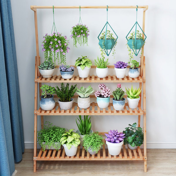 UNHO Bamboo Folding Flower Display Rack Ladder Plant Stand & Reviews